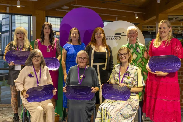 Cr Melissa Cadwell, Cr Belinda Moloney, Cr Elise Wilkinson with Women in Community Life 2024 award winners