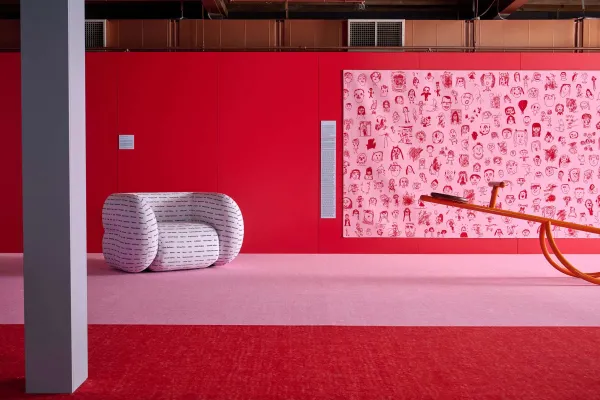 Dowel Jones, People of Dowel Jones, Big Friendly, 2024 Dowel Jones, Self Portrait Rug, 2024. Photo Cricket Studio