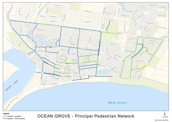 The map of the Ocean Grove Principal Pedestrian Network project.