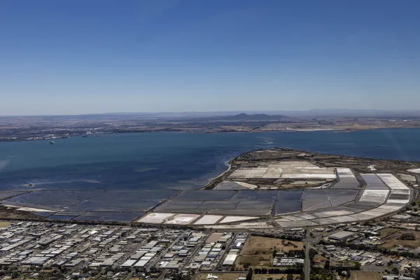 Aerial view of the Cheetham Salt works and salt flats