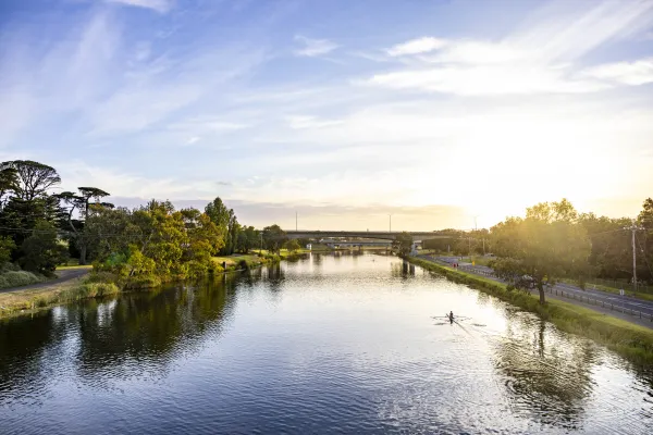 The Barwon River under the James Harrison Bridge