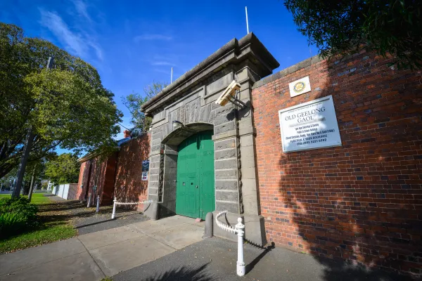 Historic bluestone gates of the Geelong Gaol Museum