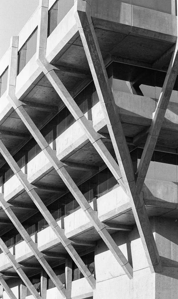 State Government Building Black and white photo of historic brutalist building
