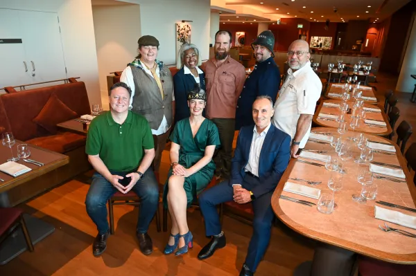 Back row L-R: Jo Bangles (Owner of Splatters Cheese Bar, Velvet & Vice event host), June O'Brien (Owner and Director of Epic Taste Experiences), James McLennan (CEO and Co-founder of Farm My School), Rob Wynne (Geelong Gaol Director, Velvet & Vice event host), Atish Chaudhuri (Executive Chef at Crowne Plaza), Front Row L-R: Darren Purchese (Celebrity chef and Tastes ambassador), Dervilla McGowan (Co-founder and distiller at Anther Gin, Velvet & Vice event host), Deputy Mayor Eddy Kontelj