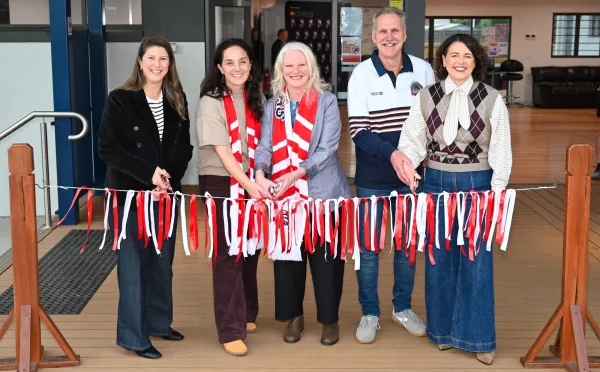 Member for Bellarine Alison Marchant MP, Ocean Grove Cobras Junior Football Club President Suze McLeish, Connewarre Ward Councillor Elise Wilkinson, Collendina Cricket Club President Neale Walter, and Federal Member for Corangamite Libby Coker