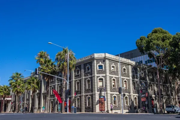 Exterior of a heritage listed building on the corner of a street