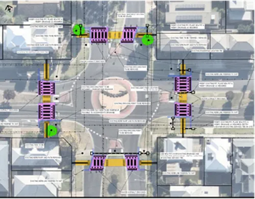 Wombat crossing on all four legs of the roundabout The design of the roundabout upgrade
