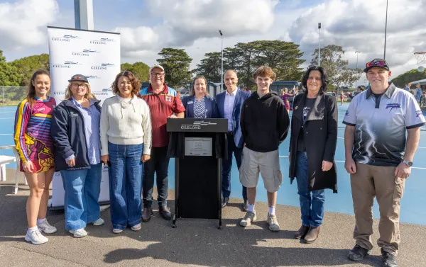Officials and club members gather for the Grinter Reserve upgrades official opening