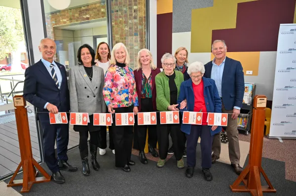 Mayor Stretch Kontelj OAM, Christine Couzens MP, Chilwell Library Group members Tracey Stone and Hilary Hoevenaars, GRLC board deputy chair Cr Elise Wilkinson with Chilwell Library Group members Jan Laidlaw, Lynne Dowling, Dorothy Trezise and Peter Murrihy. Mayor Stretch Kontelj OAM, Christine Couzens MP, Chilwell Library Group members Tracey Stone and Hilary Hoevenaars, GRLC board deputy chair Cr Elise Wilkinson with Chilwell Library Group members Jan Laidlaw, Lynne Dowling, Dorothy Trezise and Peter Murrihy.