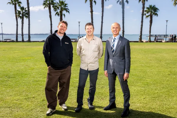 Simon Toohey and Kieran Blood from Barwon Events with Mayor Stretch Kontelj OAM
