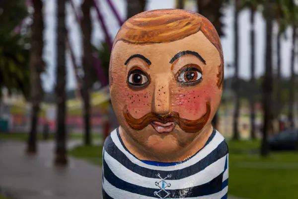 Bollard prototype Close up of the face of the bollard prototype of the Geelong footballer at the waterfront