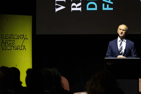 Mayor Stretch Kontelj OAM speaks at the launch of Geelong Design Week. Photo: Pam Hutchinson