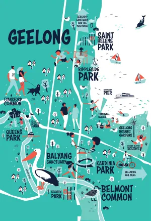 Embrace the space with this illustrative map of hidden gems in Geelong.