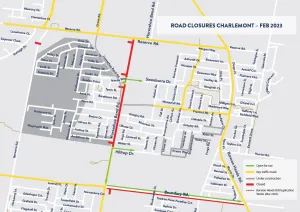 Map of roads closed and open in Charlemont February 2023.