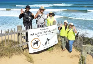 Environment Ranger Aldrin Woods with Friends of the Hooded Plover at Buckley Foreshore Reserve.