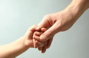Adult hand holding child's hand