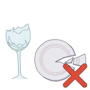 No broken glass, crockery, mirrors Illustration showing no broken glass, crockery, mirrors