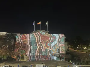 Work by artist Chloe Chatterton projected onto City Hall Work by artist Chloe Chatterton projected onto City Hall