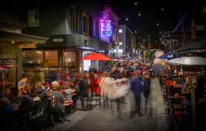 image of nighttime in little malop street enjoying outdoor dining