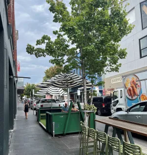 Example of an alternative outdoor dining parklet in James Street, Geelong 