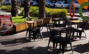 image of chair sand tables set up for outdoor dining in central Geelong 