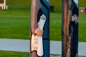 Painted plan for Eastern Beach on bollard