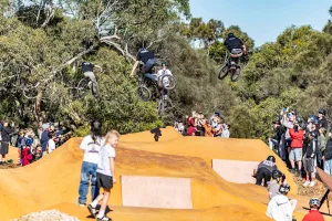 BMX pro riders testing out the new track