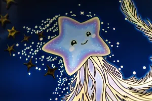 A smiling purple star