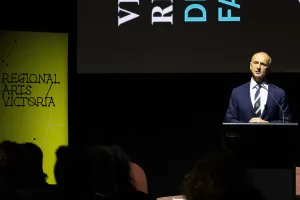 Mayor Stretch Kontelj OAM speaks at the launch of Geelong Design Week. Photo: Pam Hutchinson