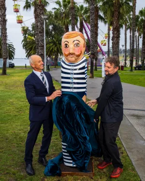 Mayor Stretch Kontelj OAM and Caolan Mitchell unveil the new fibreglass composite prototype at the waterfront (2)