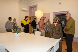 People standing and talking.
