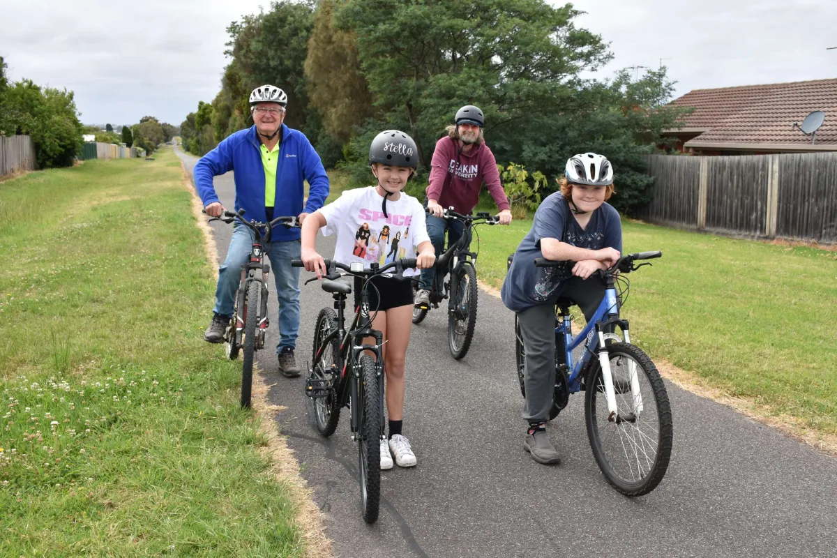 Shared Trails portfolio chair Cr Jim Mason joined Stella Marsland, Will Nicholas and Charlie Nicholas in riding the East Geelong section of the Bellarine Rail Trail. 