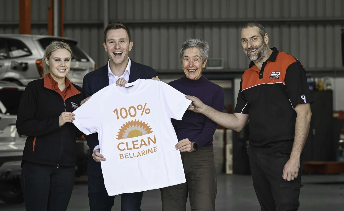 Pictured: Madison Harper from Auto Care Ocean Grove, Mayor Cr Trent Sullivan, Karen Weaver from 100% Clean Bellarine and Damien George from Auto Care Ocean Grove