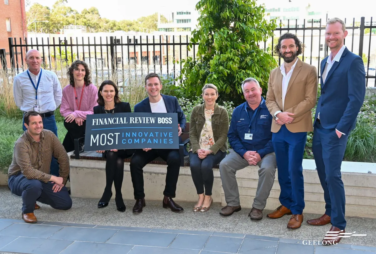 CEO Ali Waste and Mayor Trent Sullivan with City staff who deliver smart projects recognised by the AFR BOSS Most Innovative Companies List.