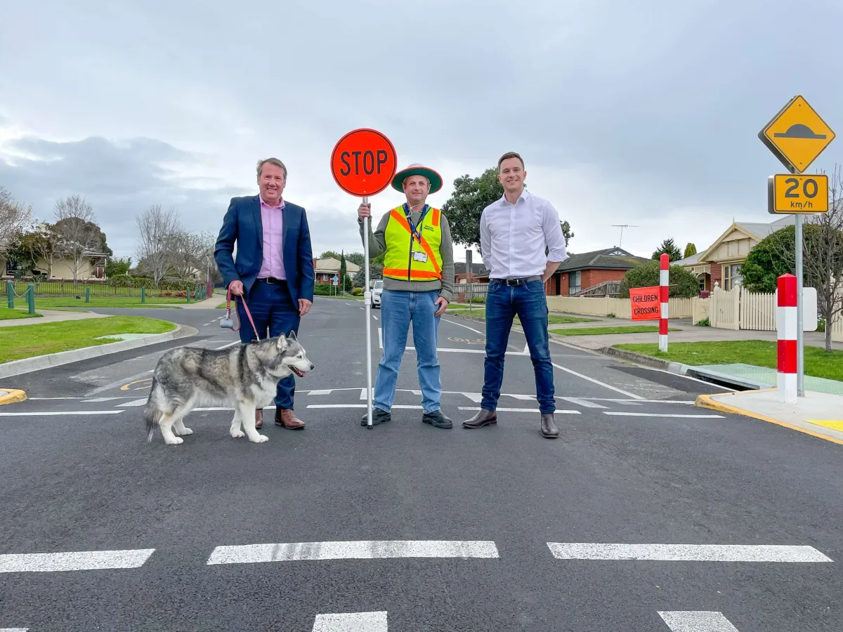 Councillor Nelson, Bella and Mayor Sullivan with Crossing Supervisor Douglas Chandler