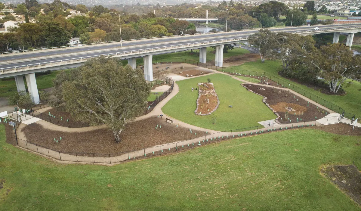 Belmont Dog Park is located under the Settlement Road Bridge on Barrabool Road