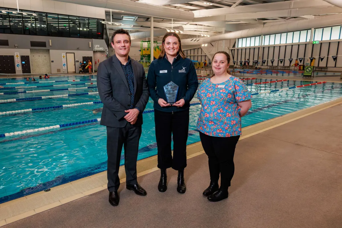 Acting CEO James Stirton with ARV award winner Georgia Gordon and Cr Sarah Hathway