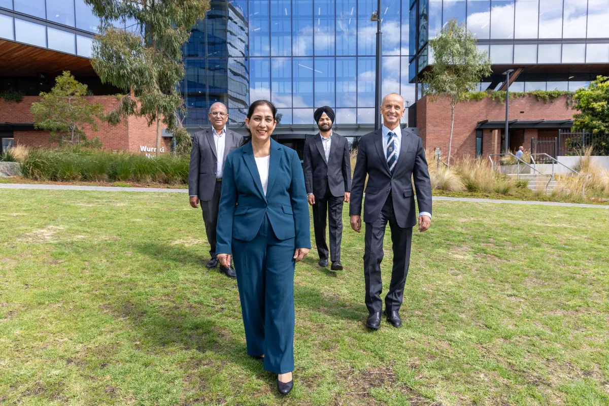 Mayor Stretch Kontelj OAM (right) with Geelong-India Collaborative Futures Forum special guests Sunil Bhalla, Manpreet Sekhon and Sunny Singh at Wurriki Nyal.