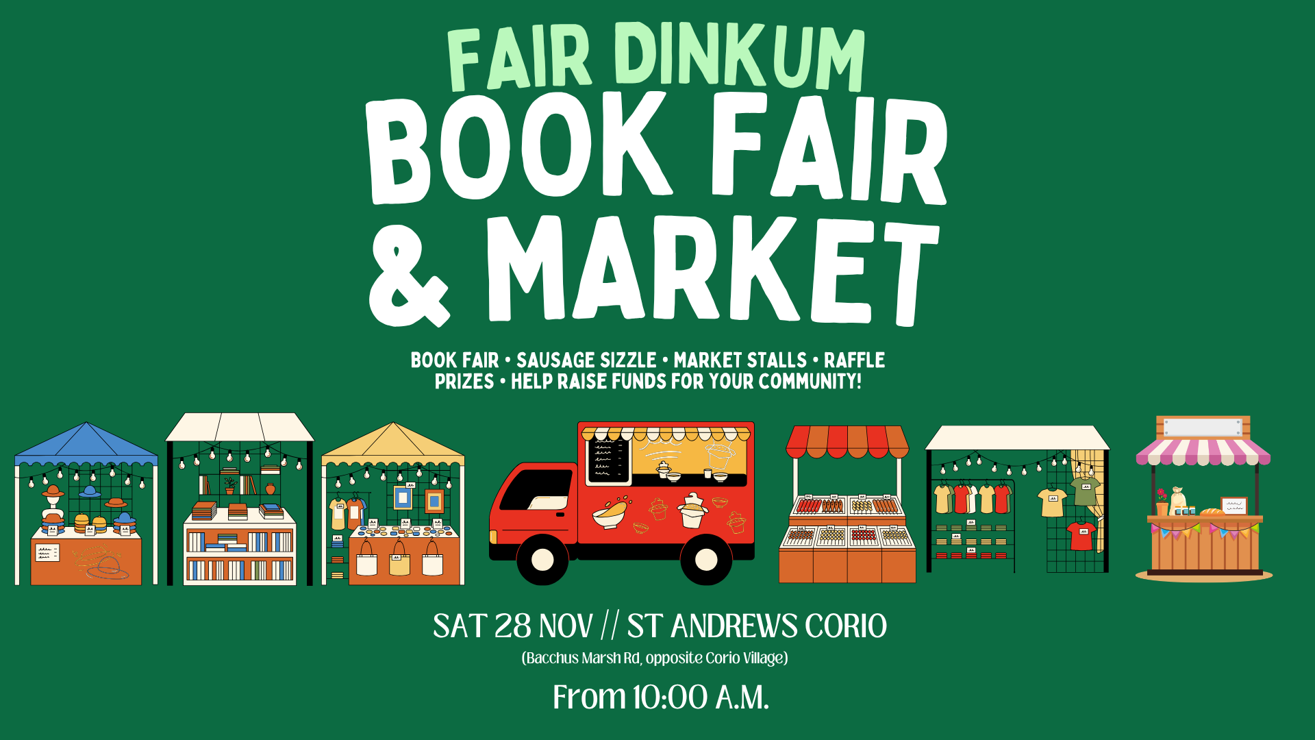 Fair dinkum book fair and market flyer